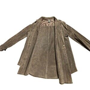 Vintage Frontier 100% Leather Suede Brown Long sleeve button down Shirt Large